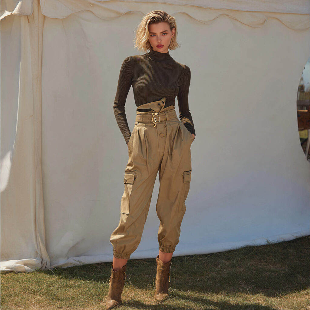 High Waisted Khaki Trousers