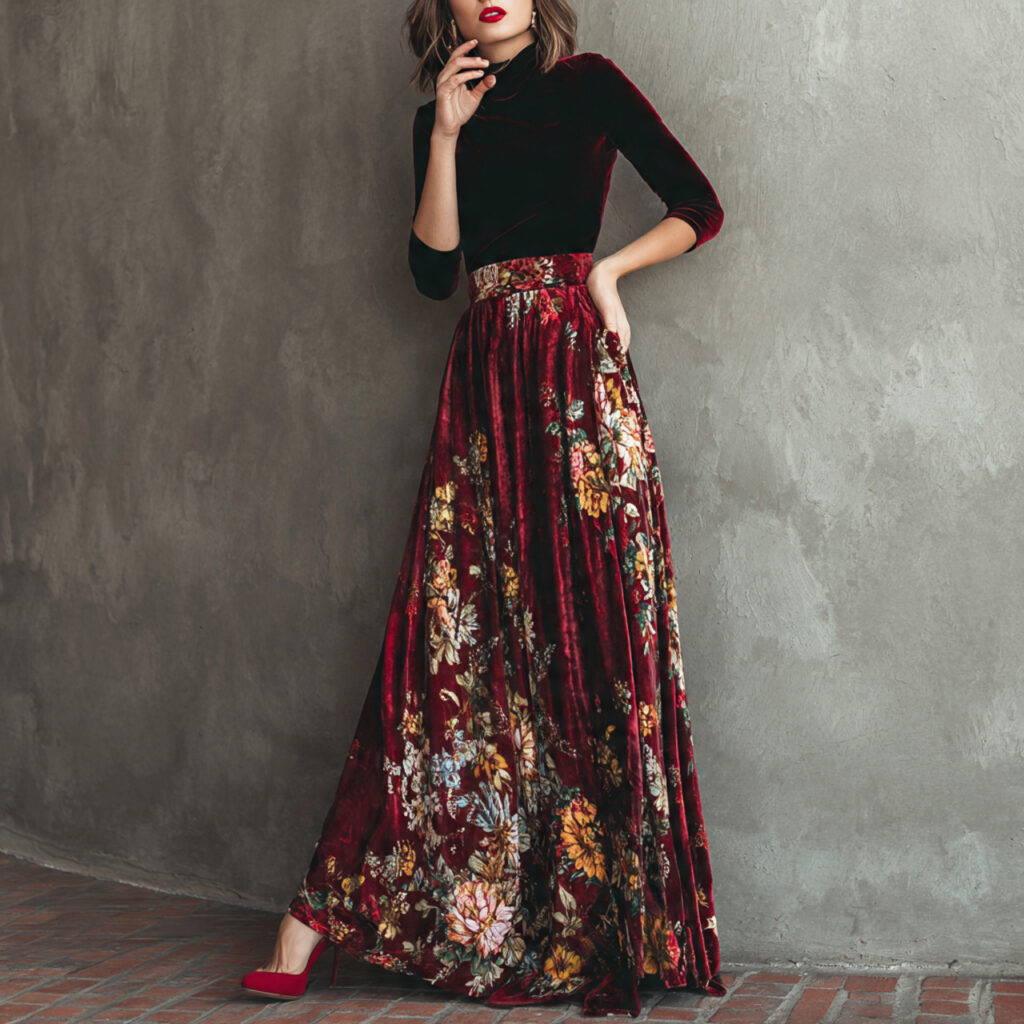 High Waisted Velvet Maxi Skirts