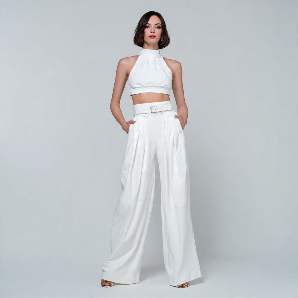 High Waisted Wide Leg Trousers and Crop Top