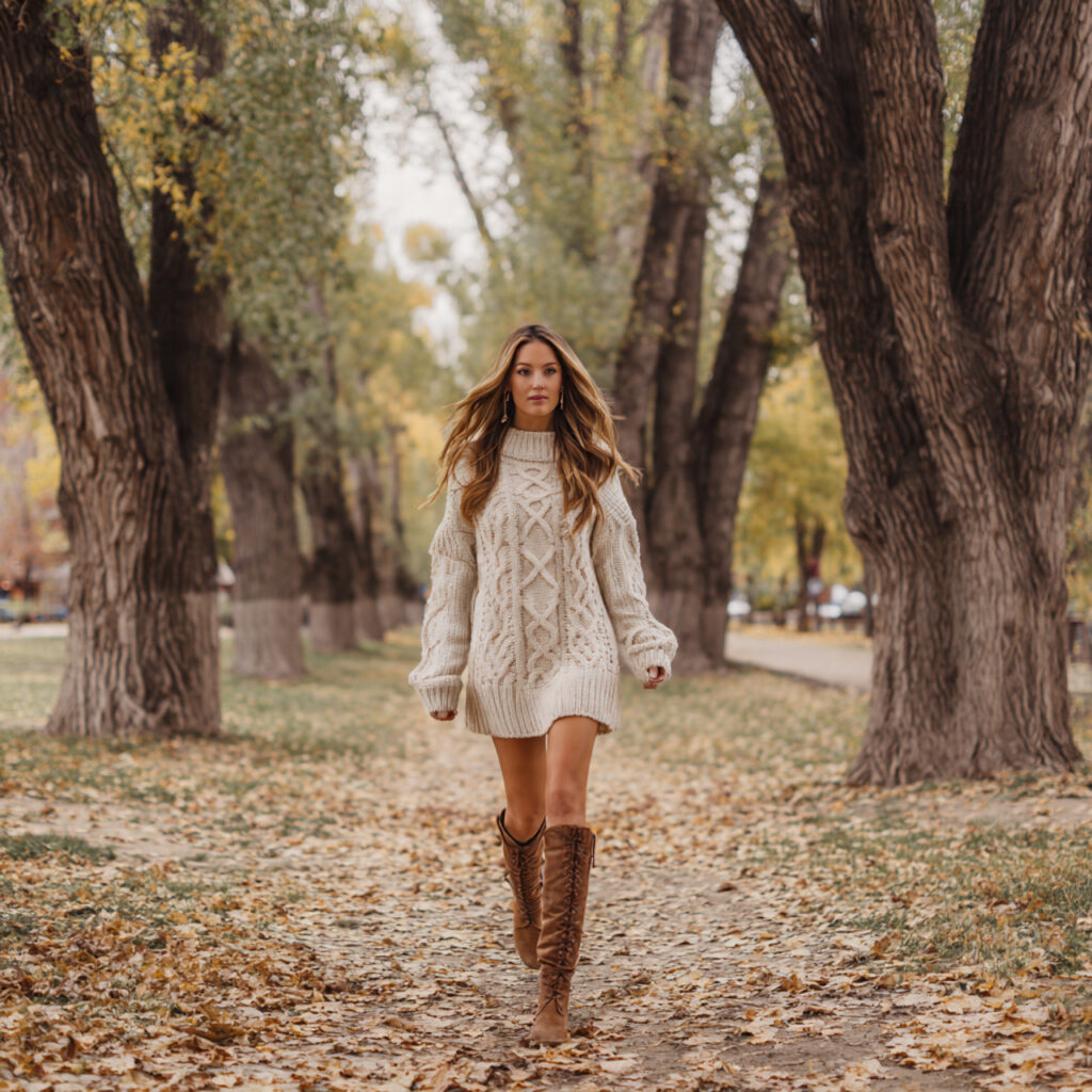 22 Best European Fall Outfits Ideas for a Sophisticated Wardrobe 18 Knee High Leather Boots and Oversized Knits