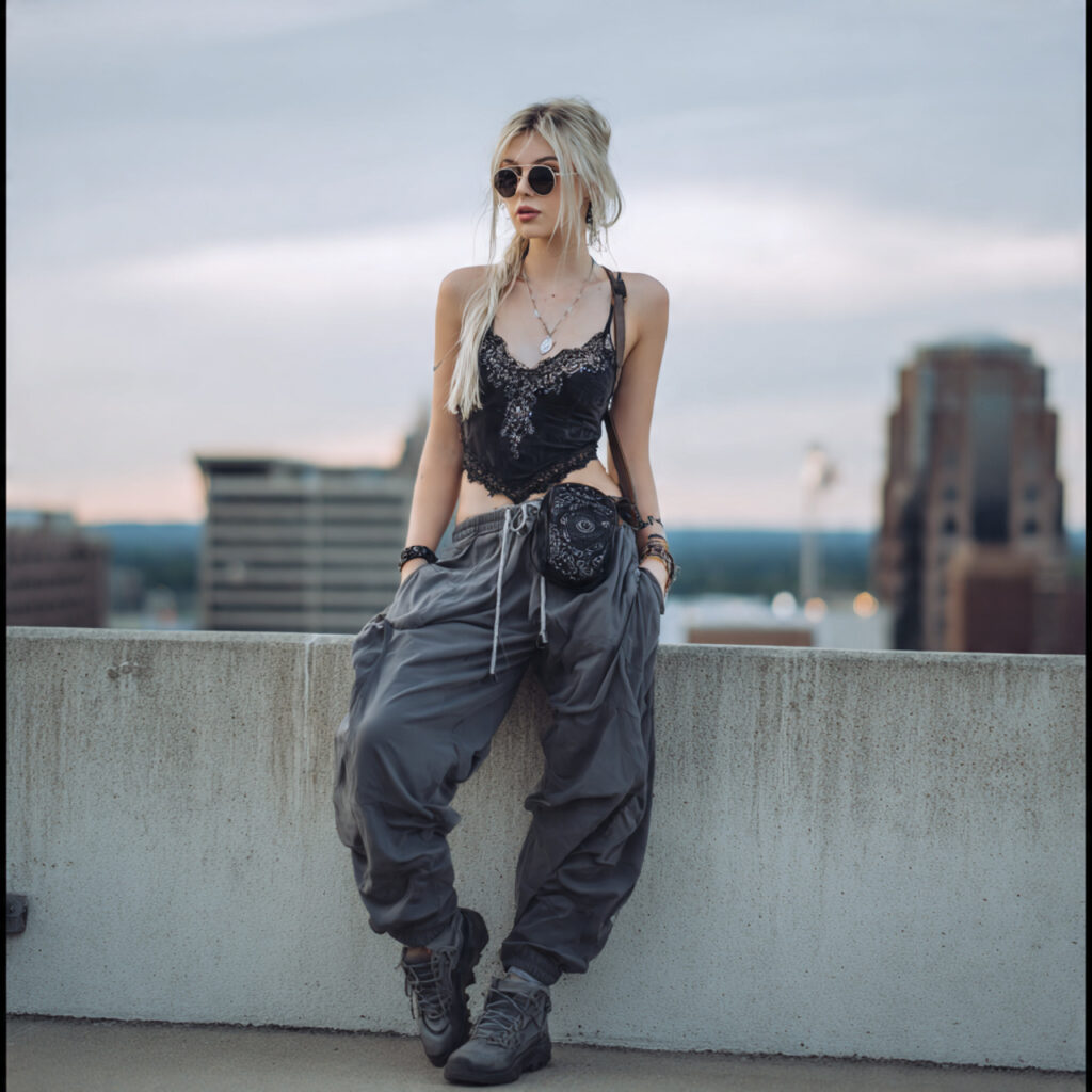 Lace Trimmed Cami Tops and Baggy Sweatpants