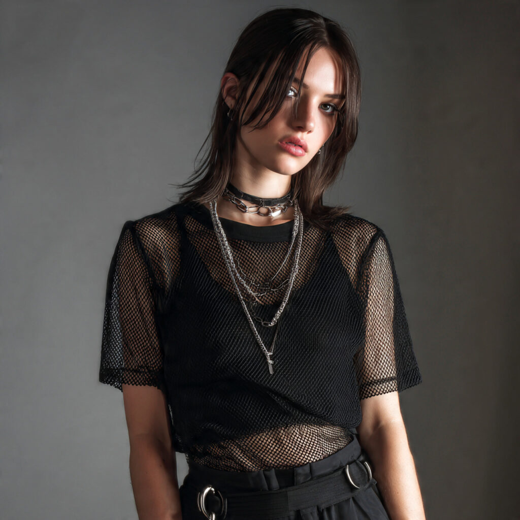 Layered Fishnet Tops with Band Tees