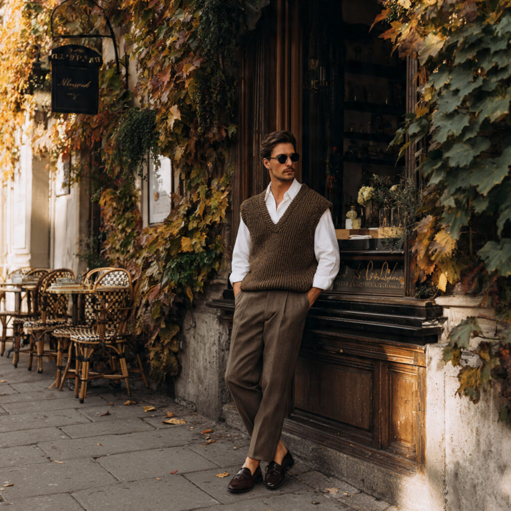 22 Best European Fall Outfits Ideas for a Sophisticated Wardrobe 22 Layered Sweater Vests over Crisp Poplin Shirts