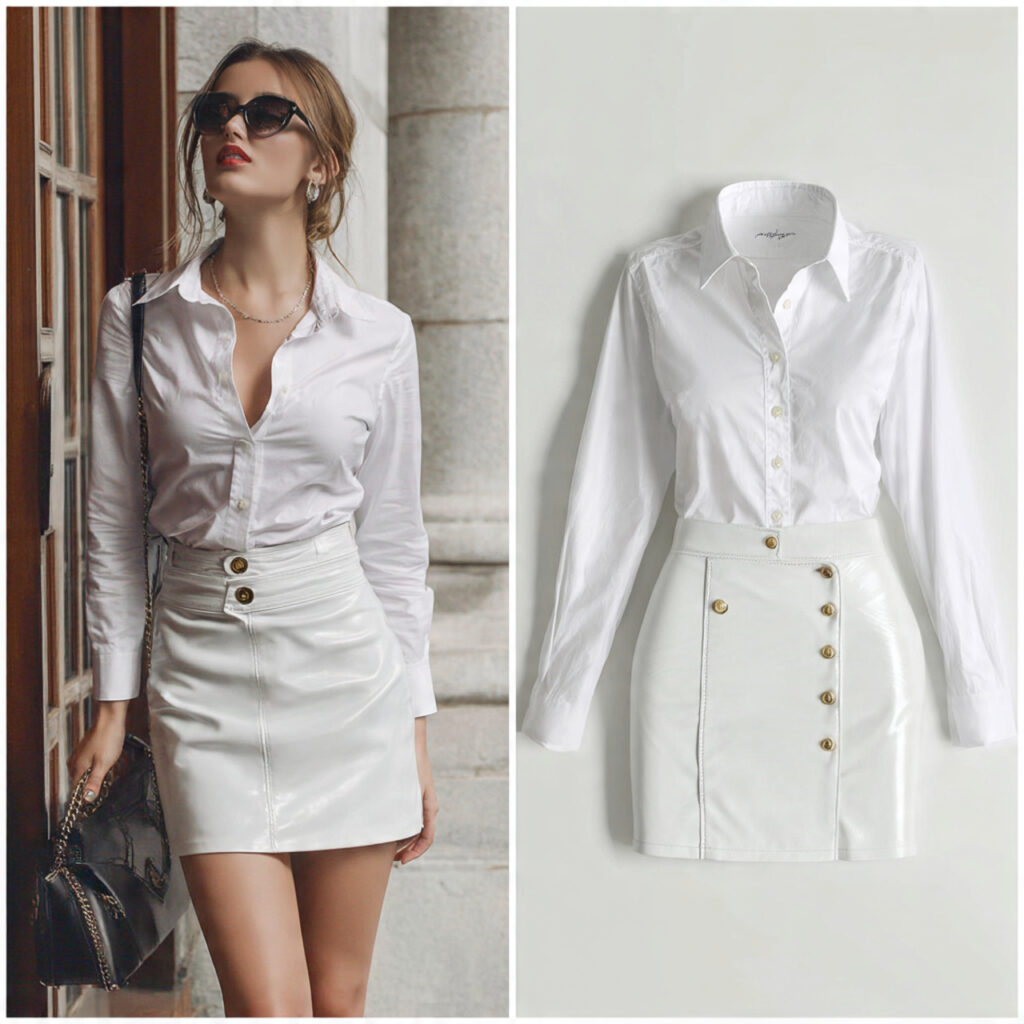 Leather Look Skirt and Crisp Button Down