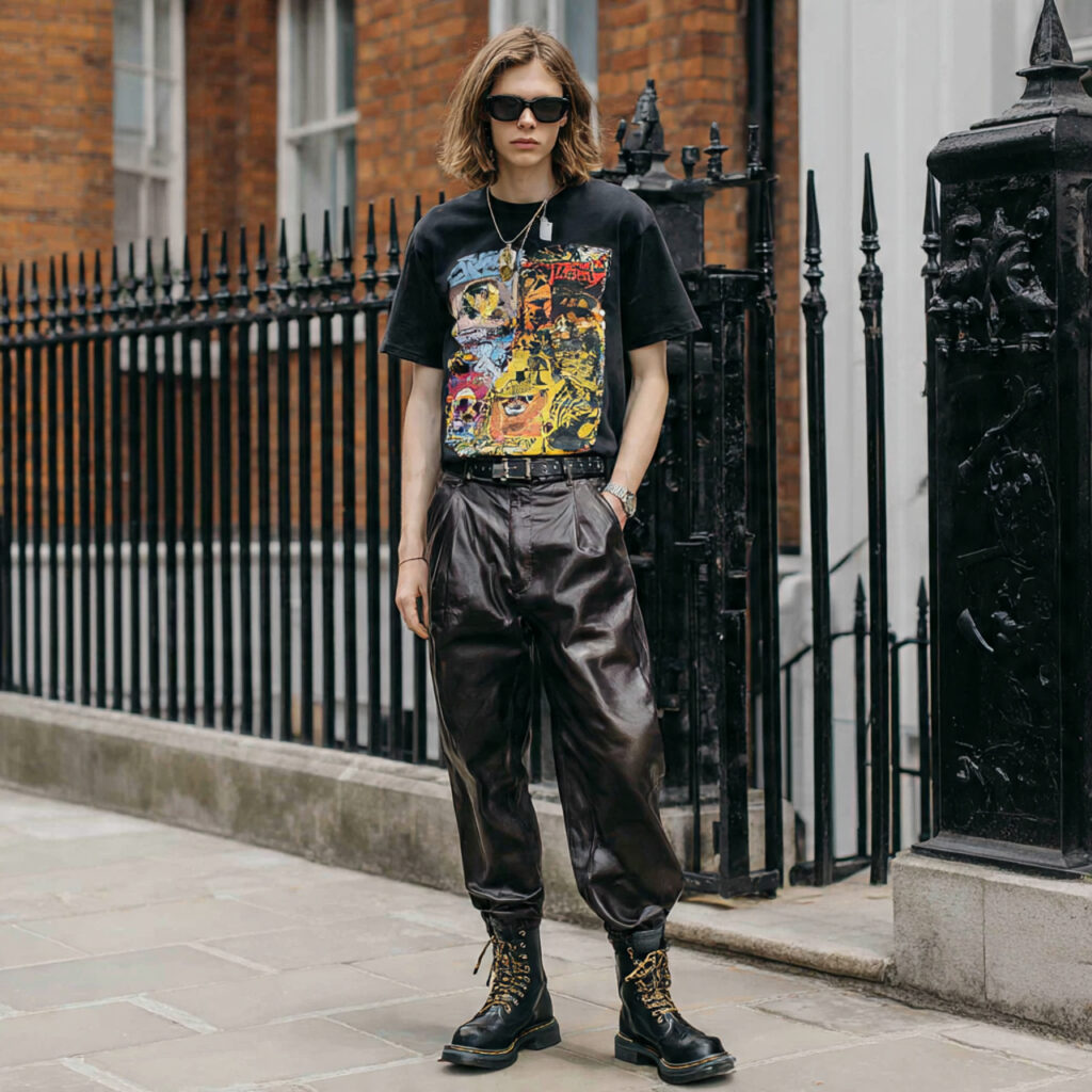 Leather Trousers with Graphic Tees