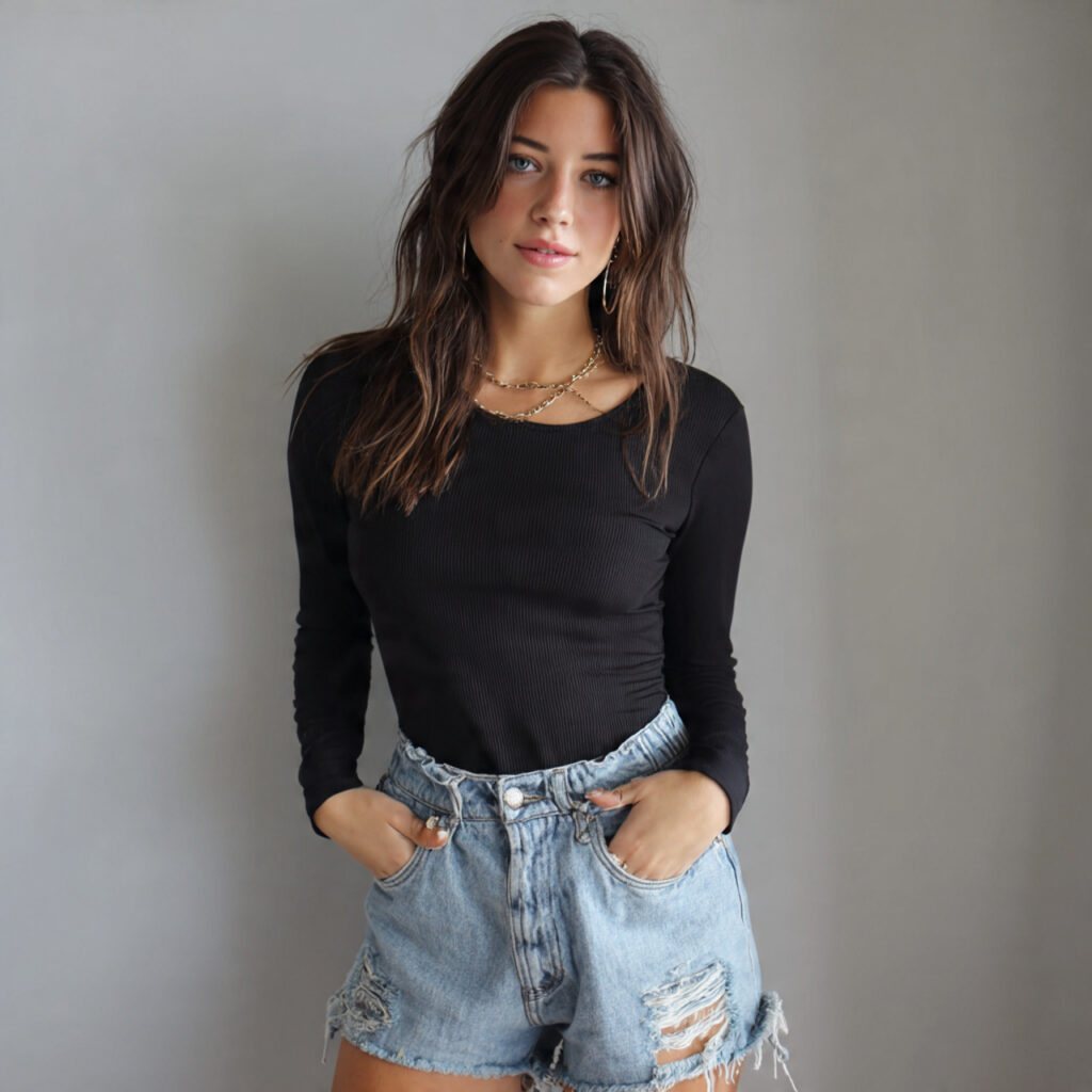 22 Best Fall Transition Outfits Ideas for Effortless Summer-to-Autumn Style 11 Long Sleeve Body Suit with Cutoff Denim