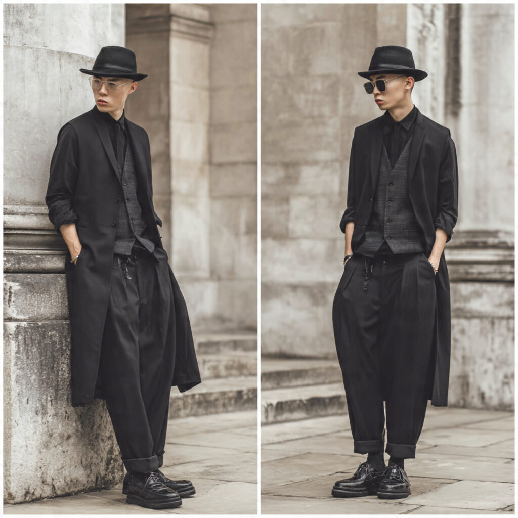 Longline Vest over Tailored Slacks