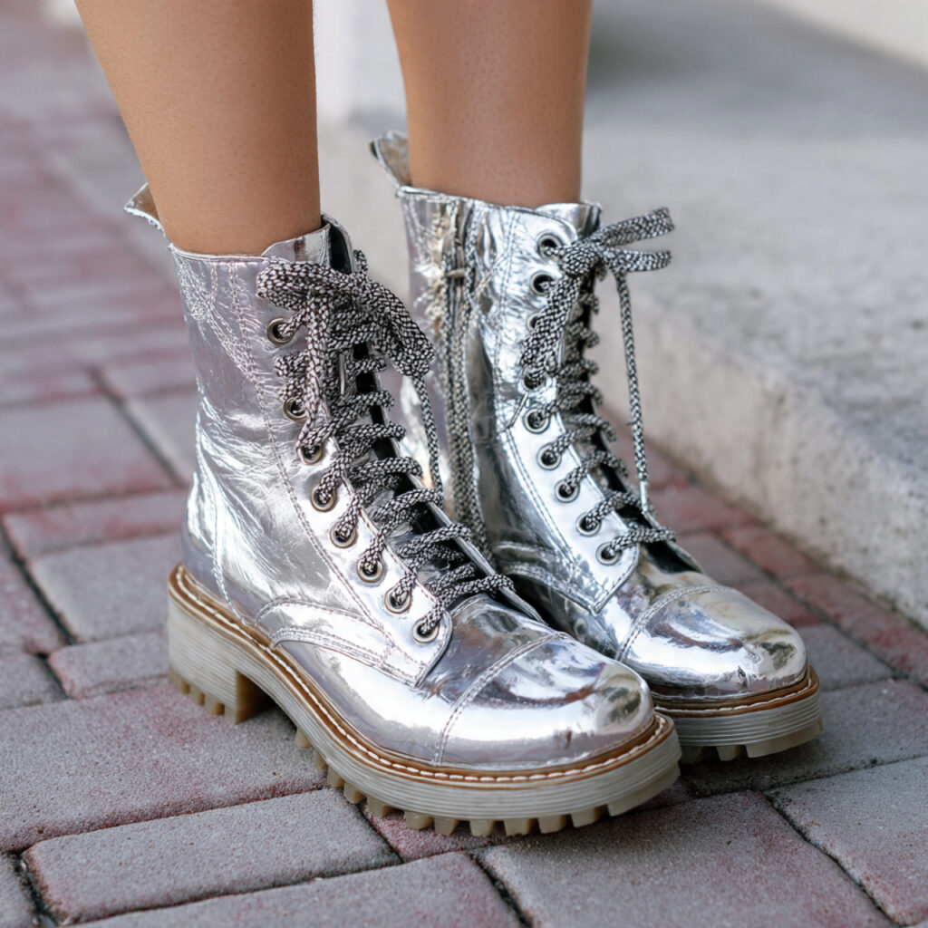 Metallic Silver Combat Boots