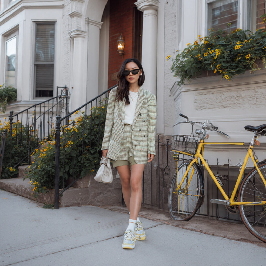 Oversized Blazer Paired with Bike Shorts