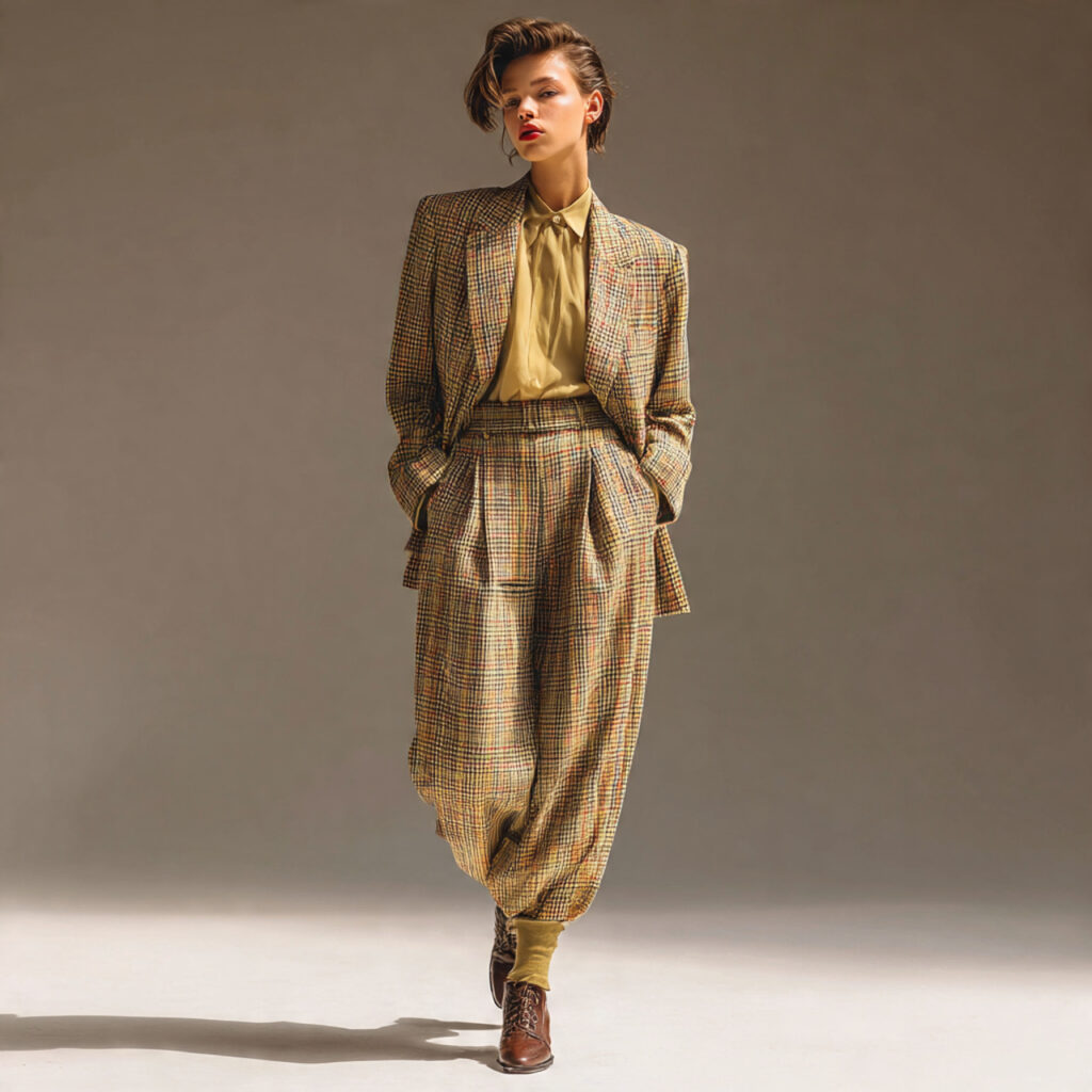 Oversized Plaid Blazer with Tapered Trousers