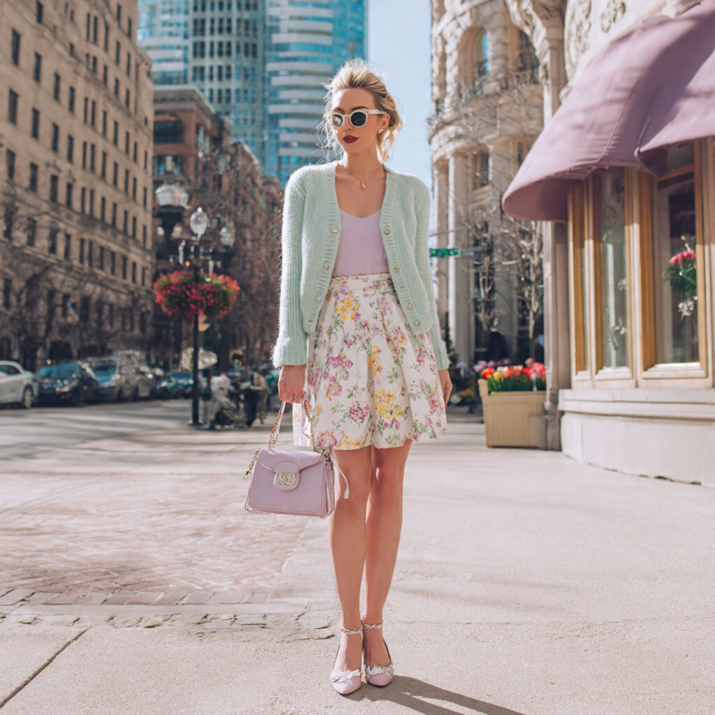 Pastel Cardigan and Floral Skirt