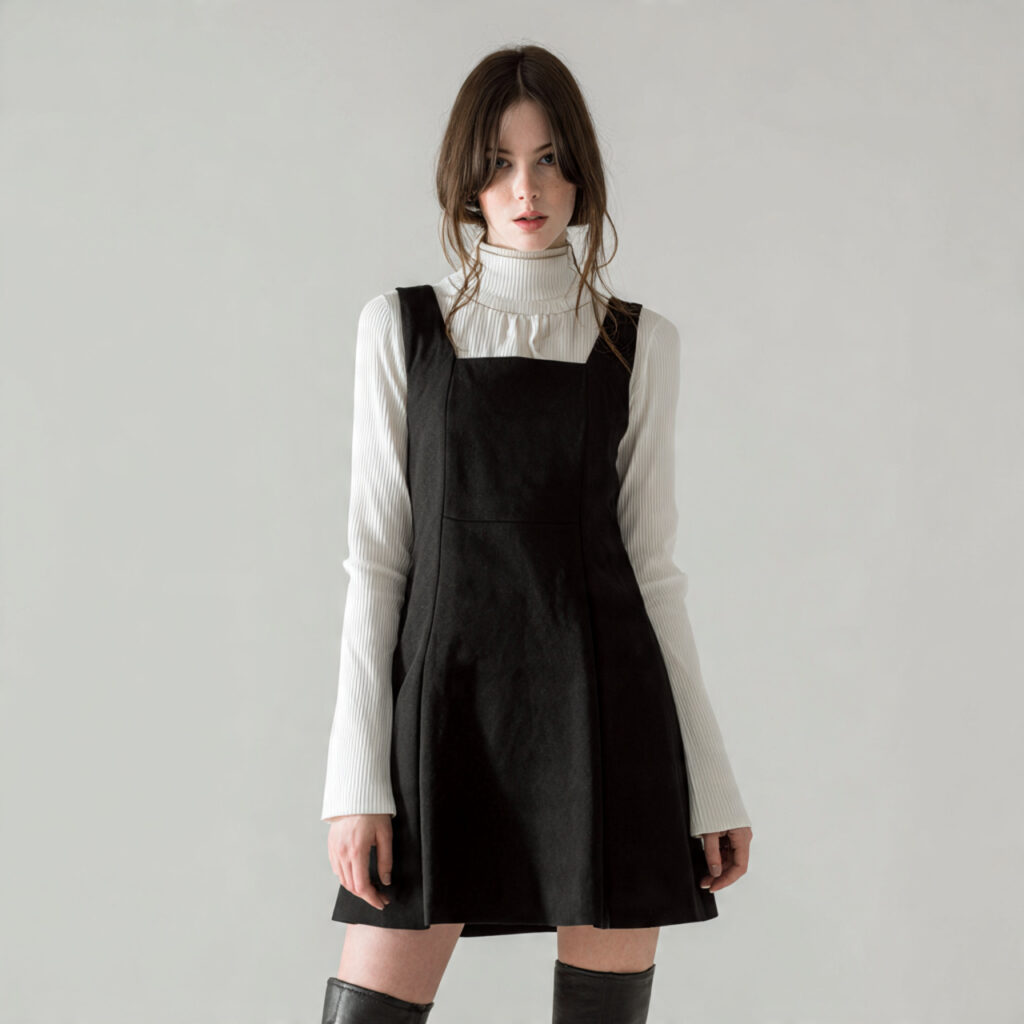 Pinafore Dress with Mock Neck Top