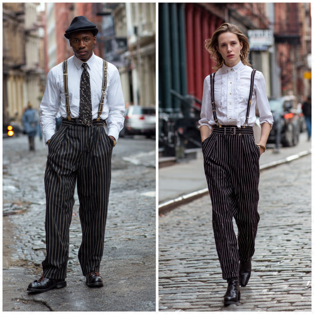 Pinstriped Trousers and Suspenders