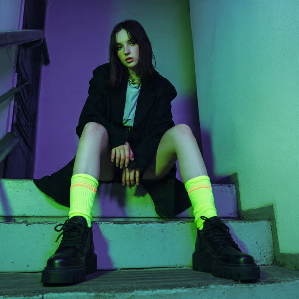 Platform Sneakers with Neon Crew Socks