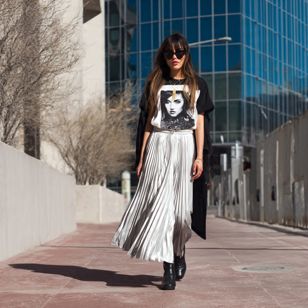 Pleated Maxi Skirt and Graphic Tee