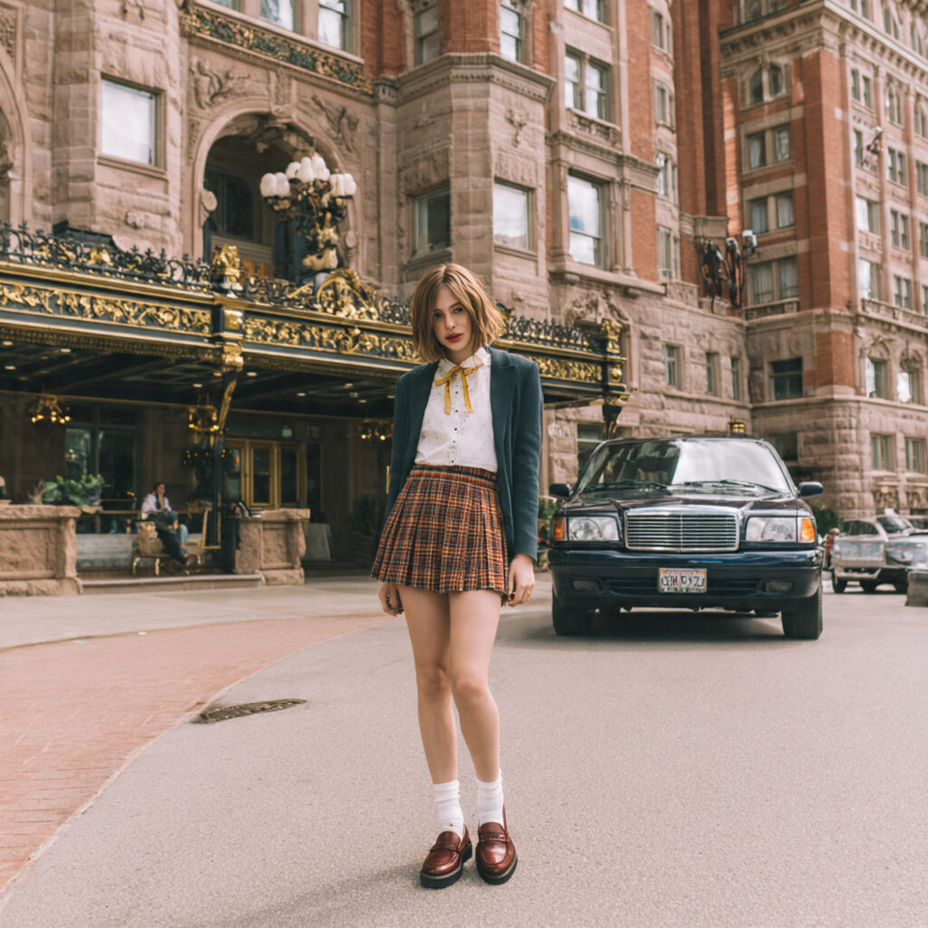 Pleated Plaid Mini Skirts and Chunky Loafers