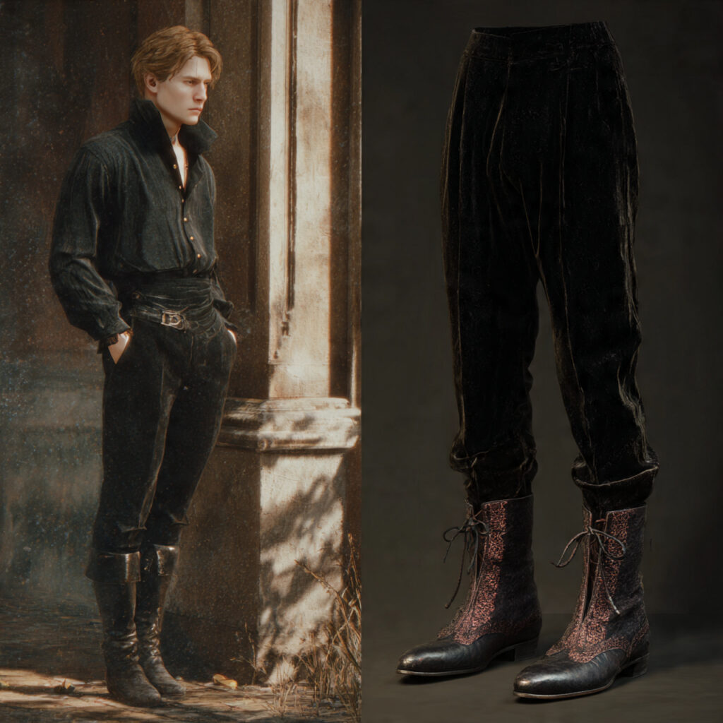 Pointed Winklepicker Boots and Velvet Trousers