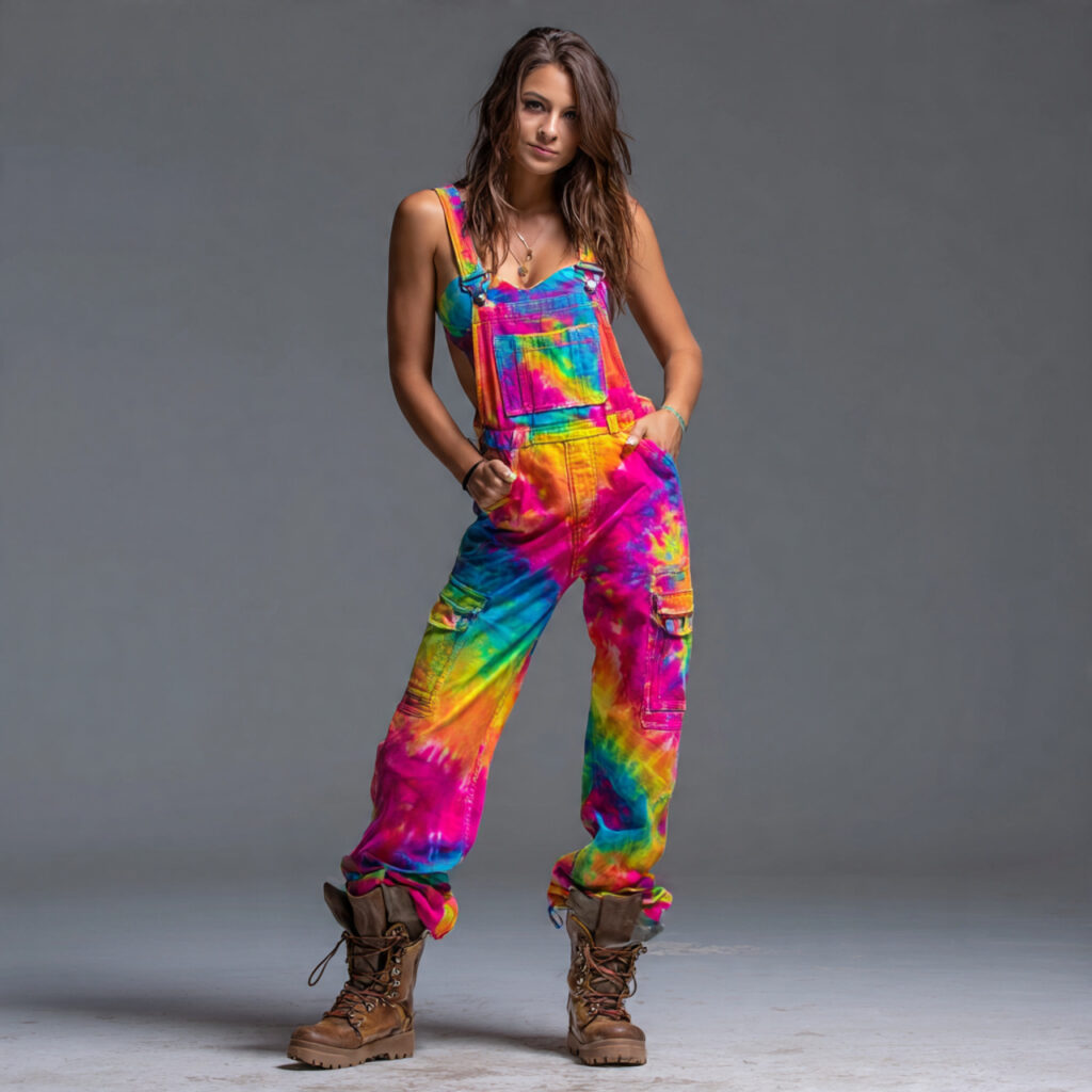 Psychedelic Tie Dye Overalls