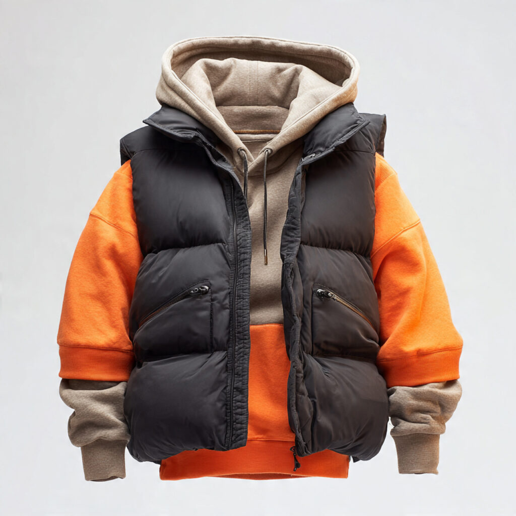 Puffer Vests Over Hoodies