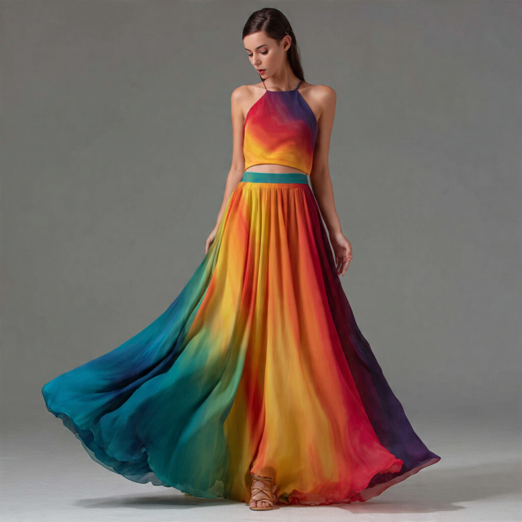 Rainbow Gradient Maxi Skirts