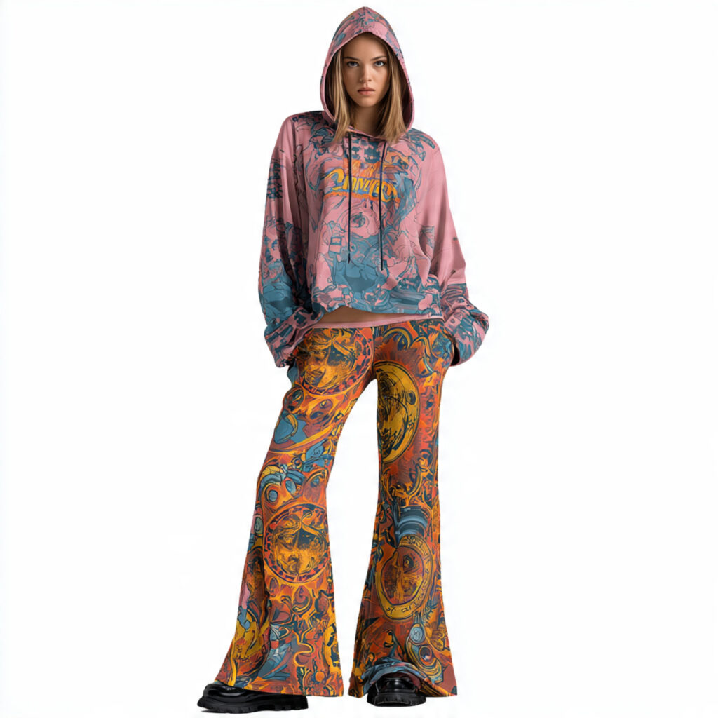 Retro Flare Leggings with Graphic Oversized Hoodies