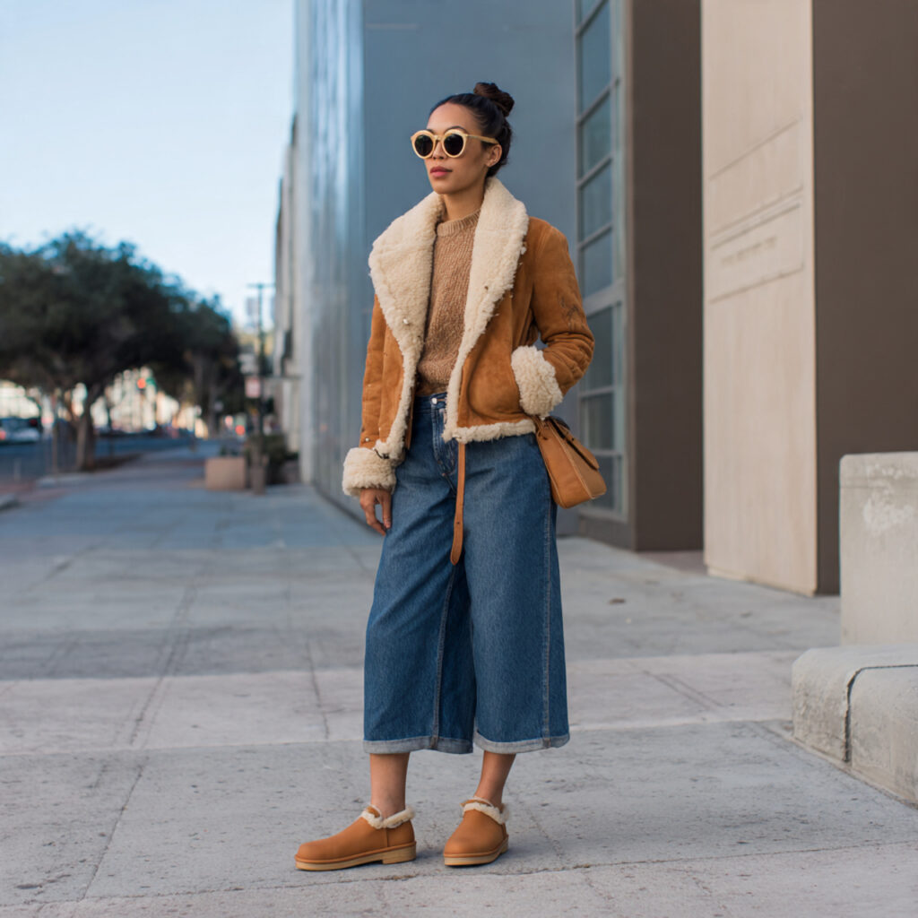 22 Best Fall Transition Outfits Ideas for Effortless Summer-to-Autumn Style 22 Shearling Lined Clogs and Wide Leg Jeans
