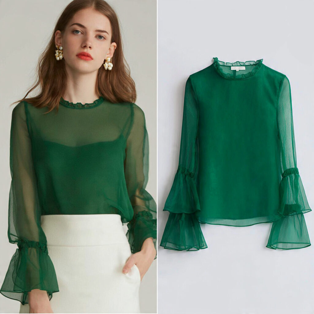 Sheer Chiffon Blouses with Bell Sleeves