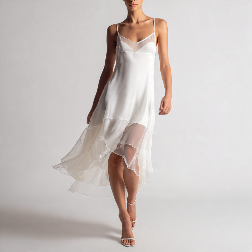 Silk Slip Dress with Sheer Overlay