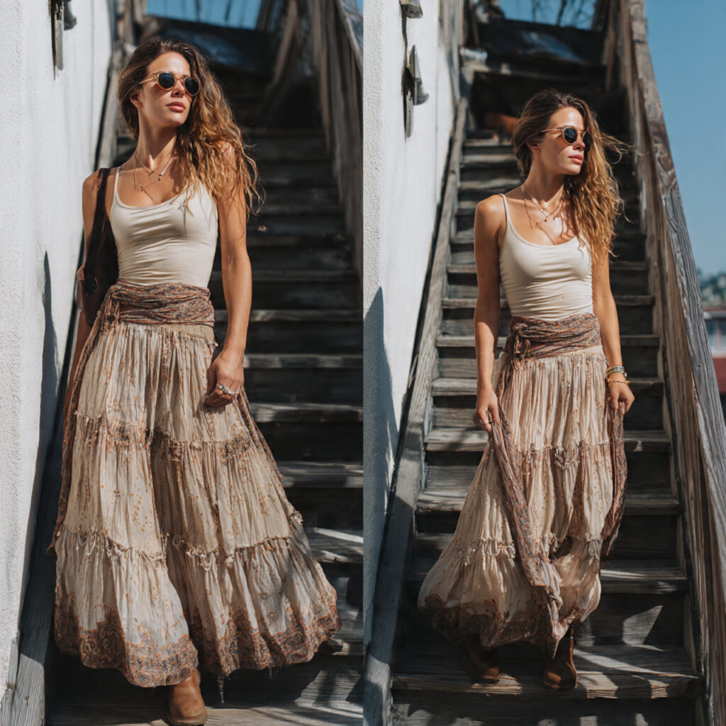 Tiered Boho Maxi Skirt and Simple Tank Top