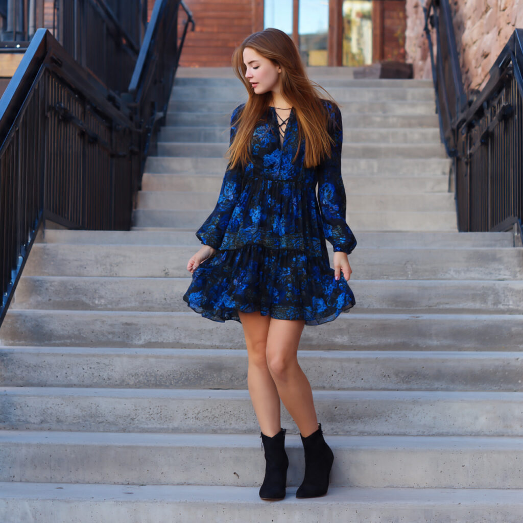 Tiered Dress with Ankle Boots