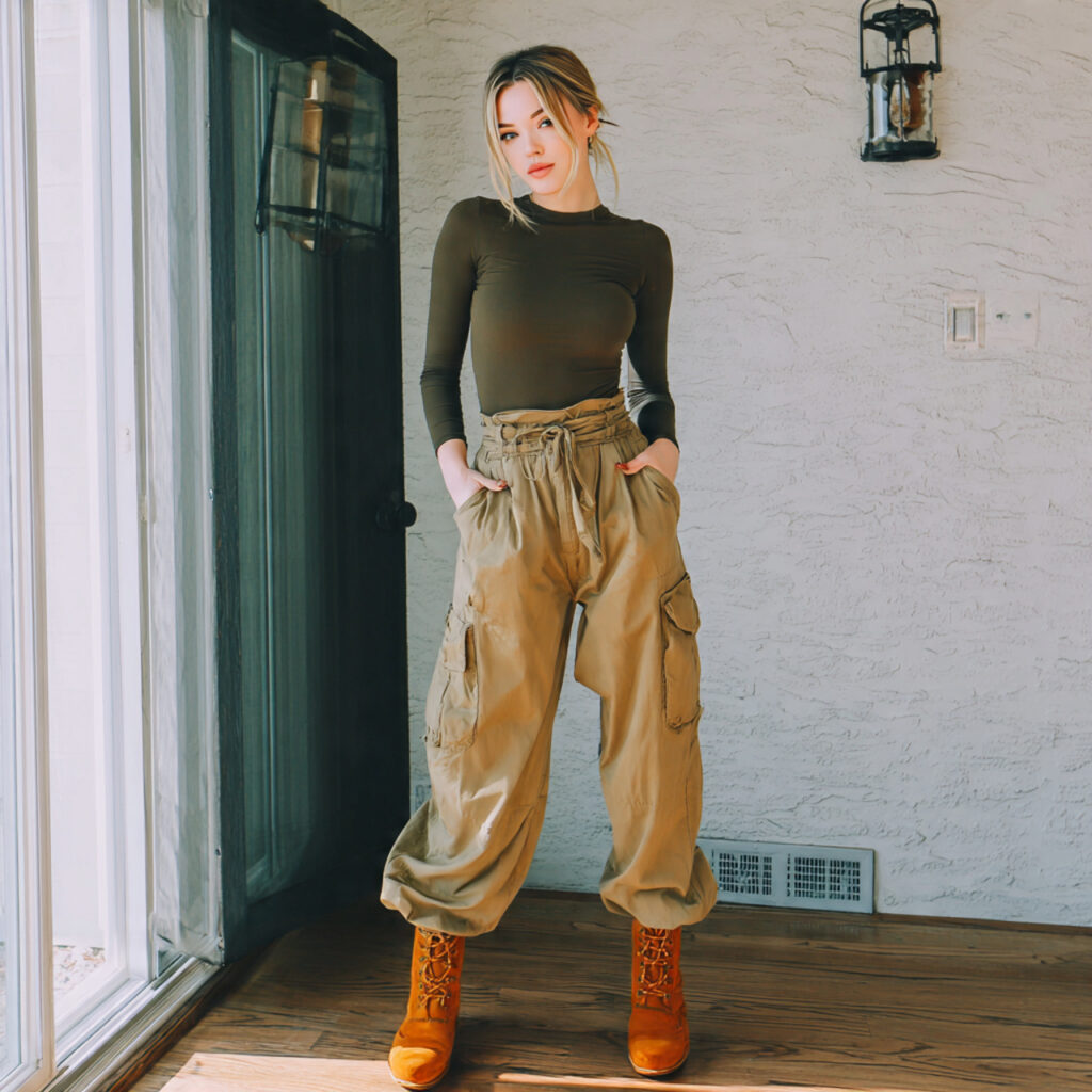 Wide Leg Cargo Pants and Fitted Bodysuit