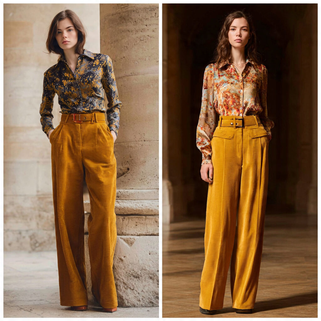 Wide Leg Corduroy Pants and Silk Blouses