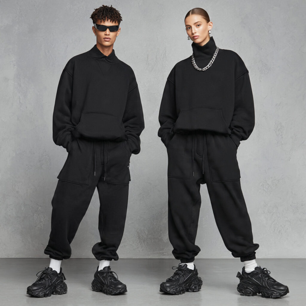 Athletic Luxe Tracksuits with Chunky Sneakers