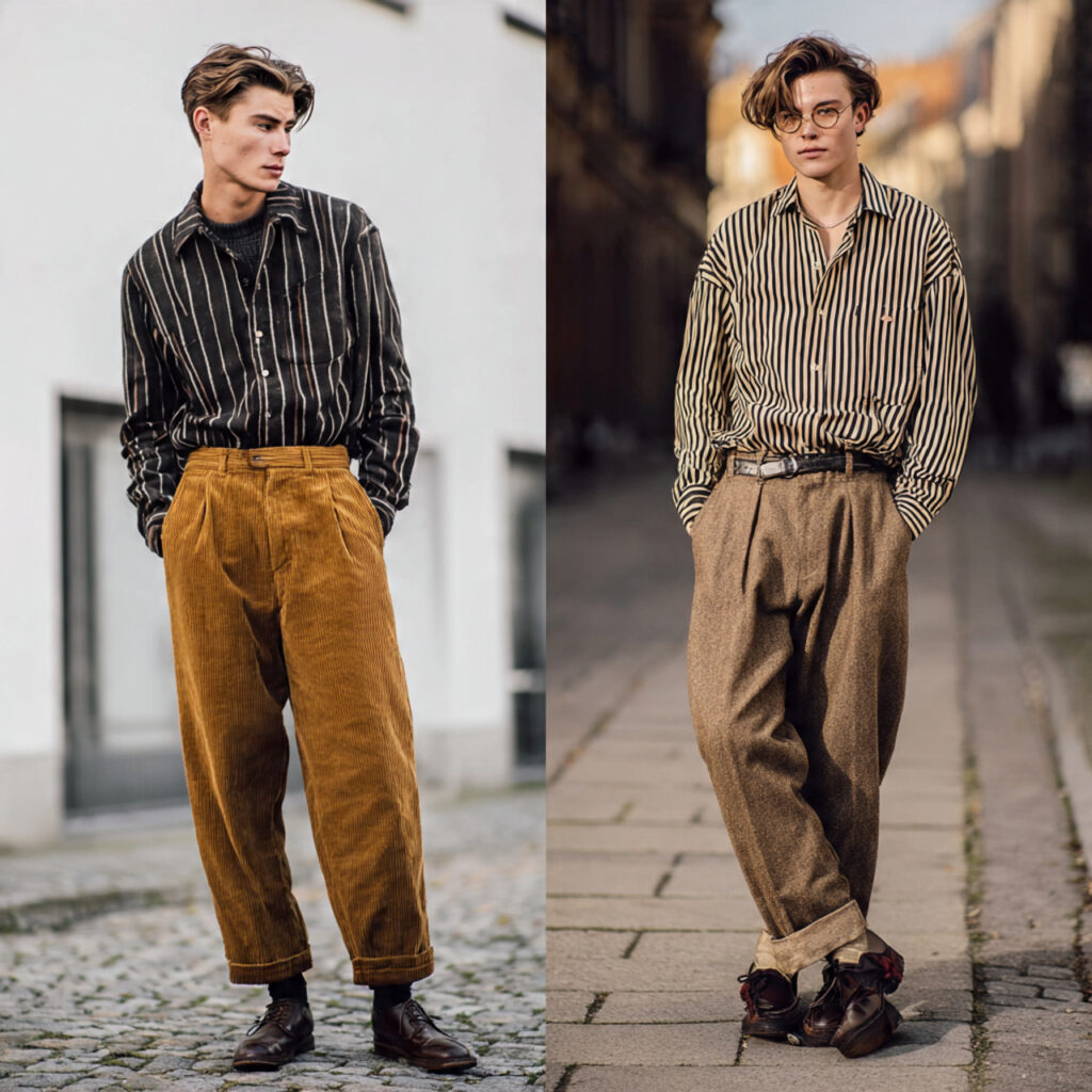 Baggy Corduroy Pants and Striped Shirts