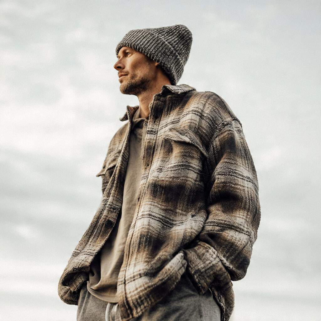 Beanie Hat and Plaid Shacket Combination