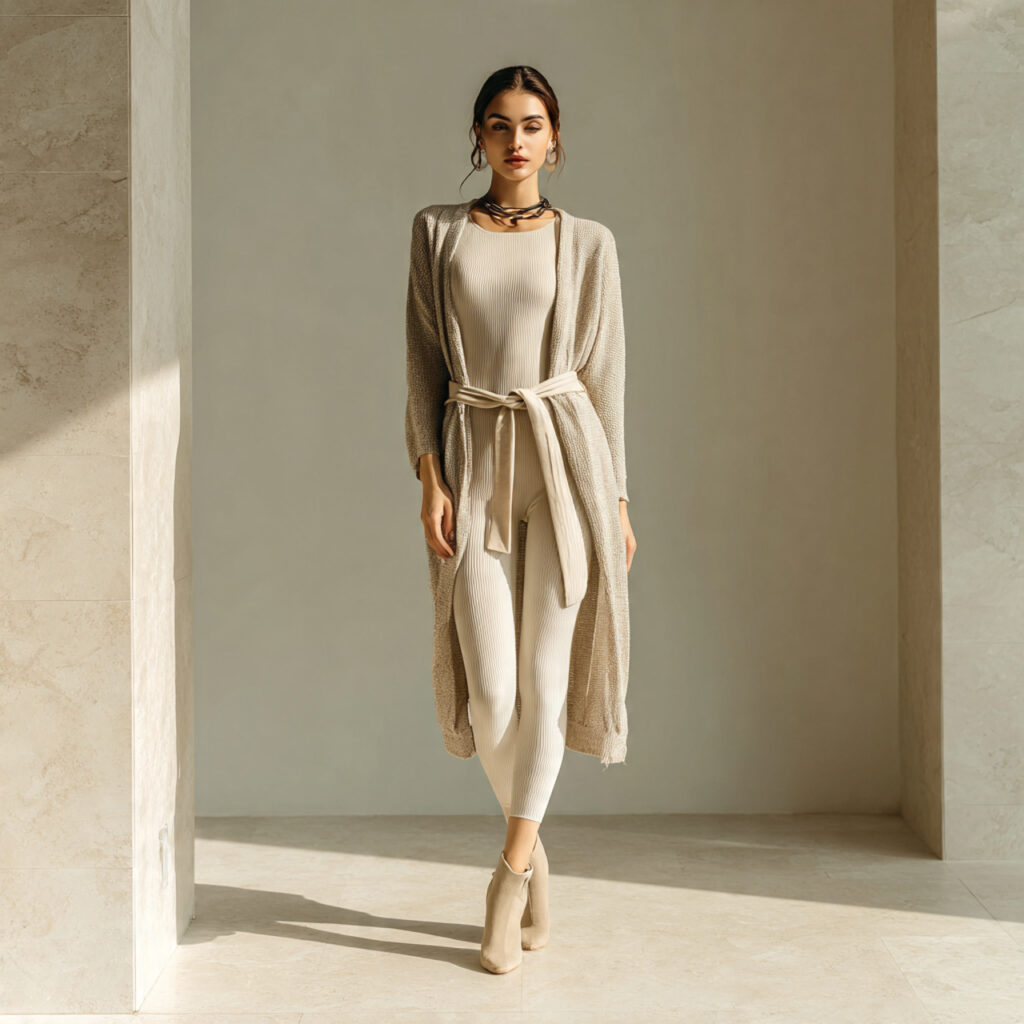 Belted Cardigan and Seamless Leggings Combo