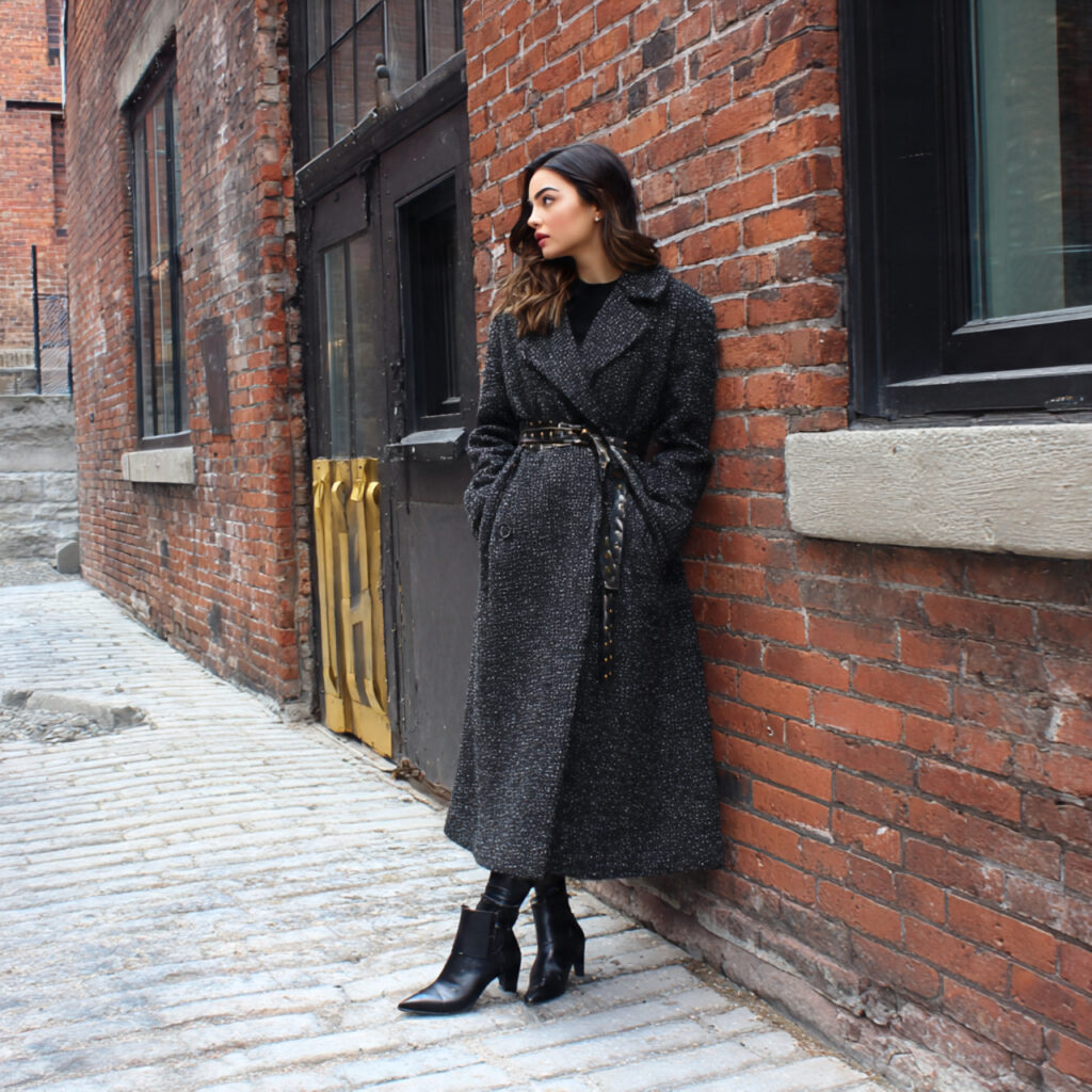 Belted Longline Wool Coat with Pointed Booties