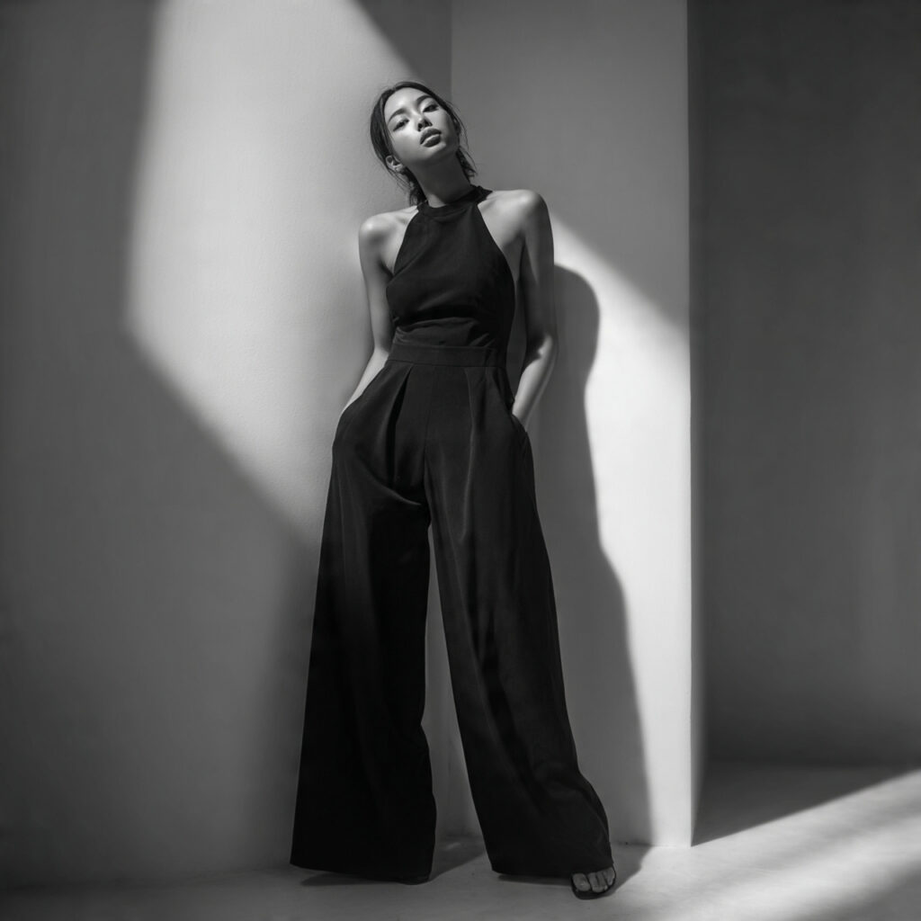 Black Jumpsuit with Architectural Lines