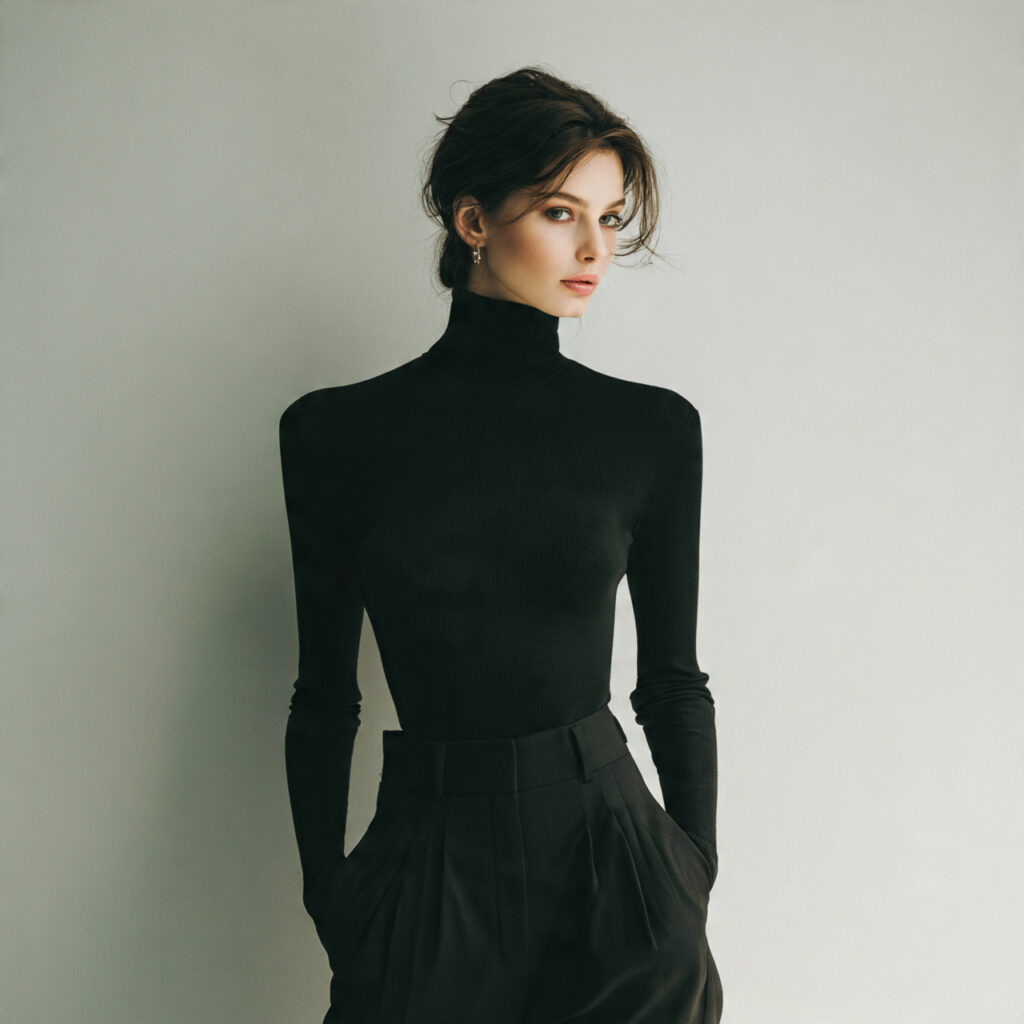 Black Turtleneck and High Waisted Pants