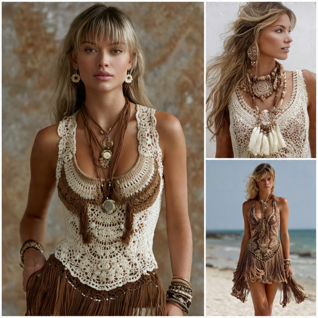 Bohemian Crochet Tops and Fringed Accessories