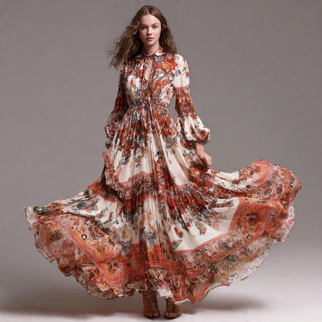 Bohemian Maxi Dress with Floral Prints
