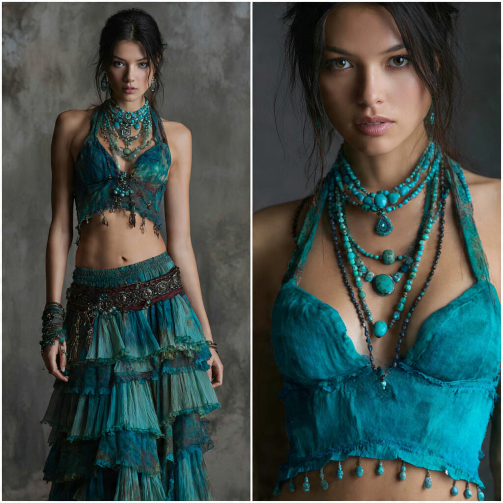 Bohemian Tiered Skirts and Turquoise Jewelry
