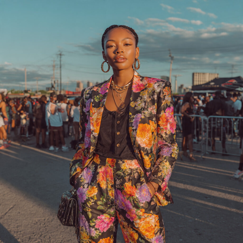20 Best Concert Outfits for Black Women Ideas to Try Now 12 Bold Floral Power Suits
