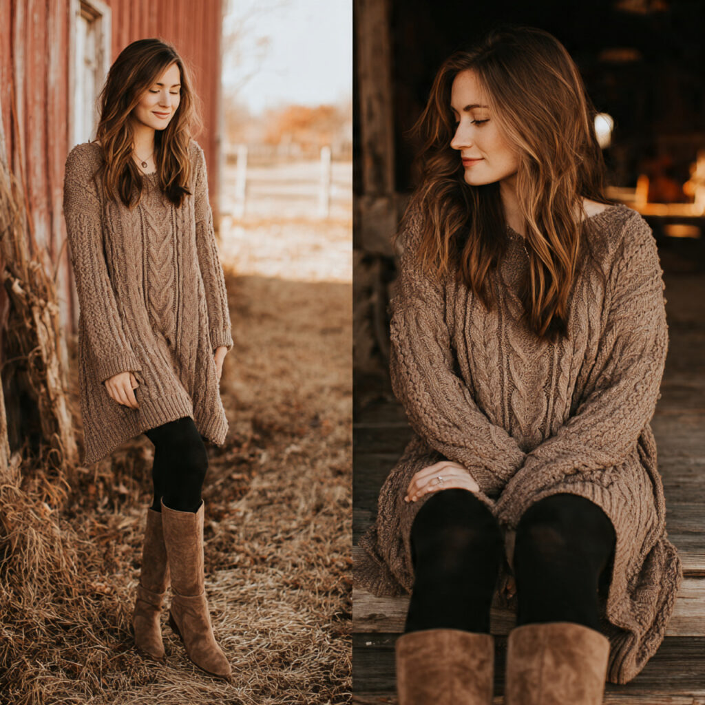 Cable Knit Tunic and Suede Ankle Boots
