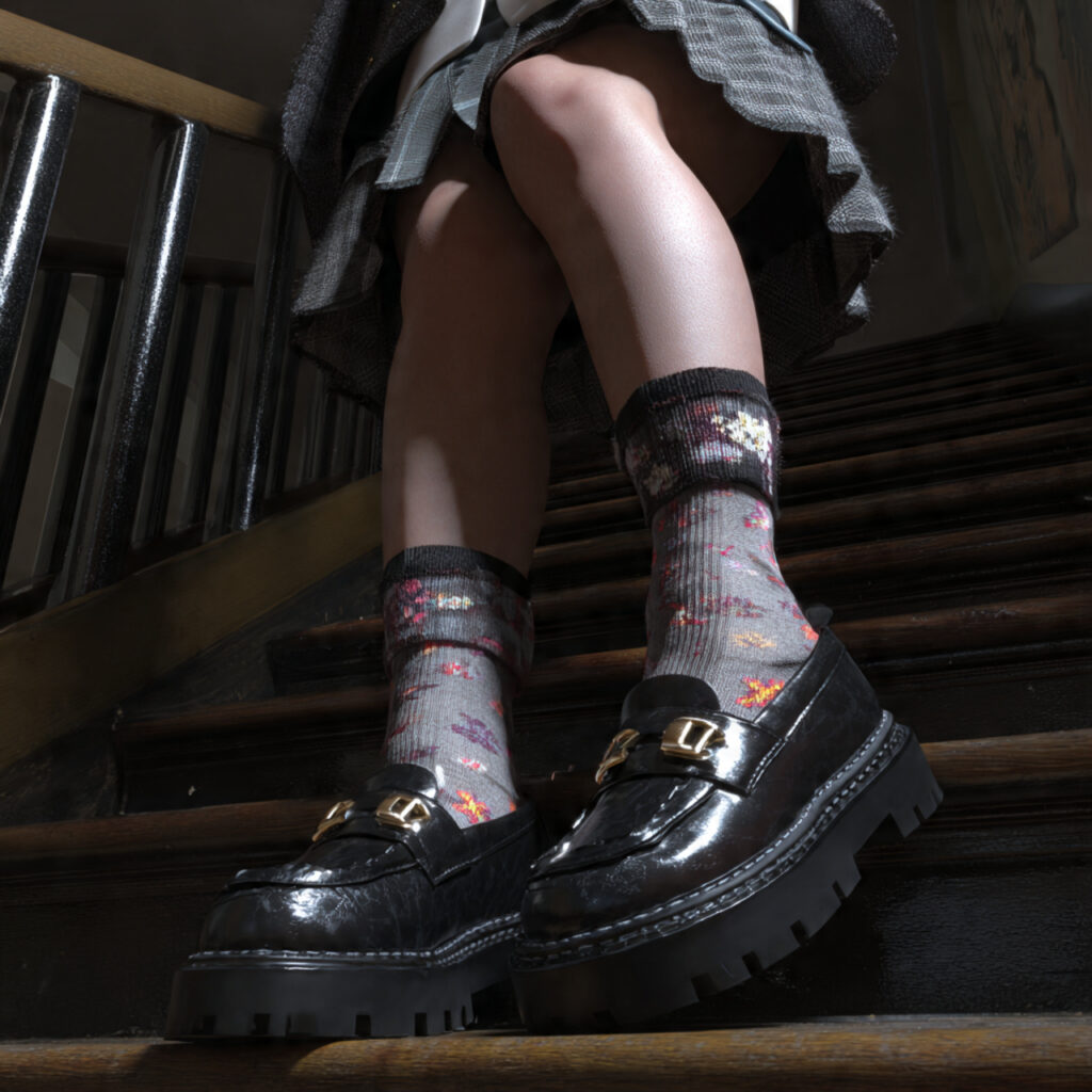 Chunky Loafers with Patterned Socks