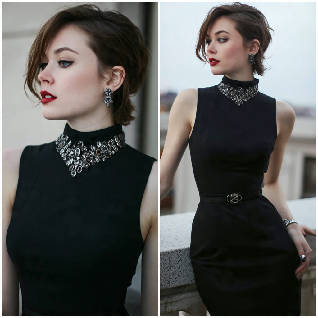 Classic Little Black Dress with Statement Jewelry