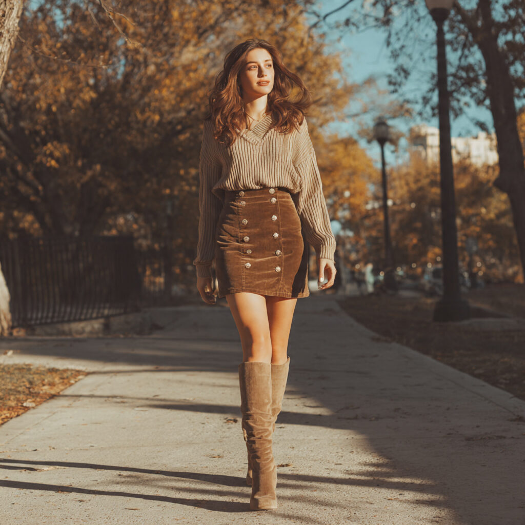 Corduroy Button-Front Skirt Styles