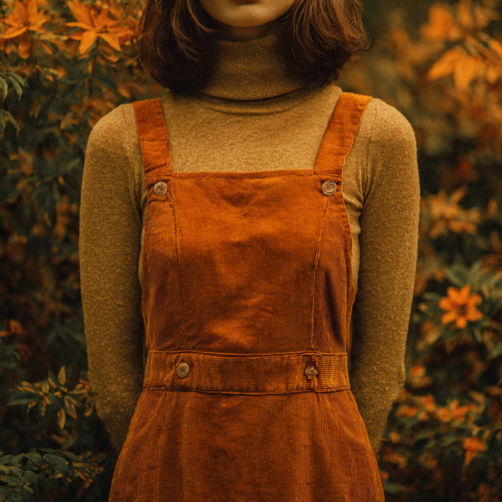 Corduroy Pinafore Dress with Mock Neck Top