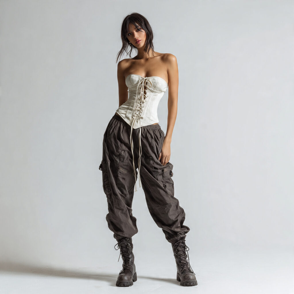 Corset Style Top with Relaxed Cargo Pants