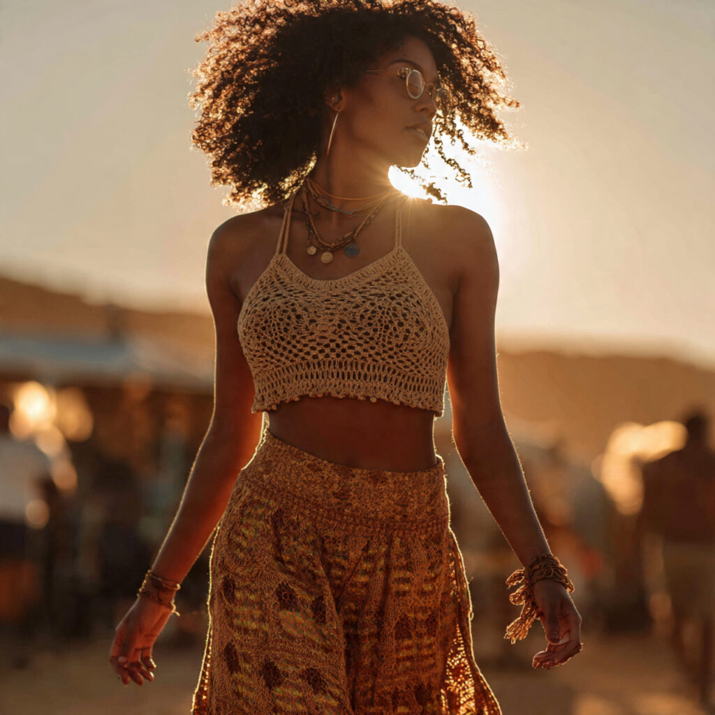 20 Best Concert Outfits for Black Women Ideas to Try Now 8 Crochet Crop Tops and Flared Pants